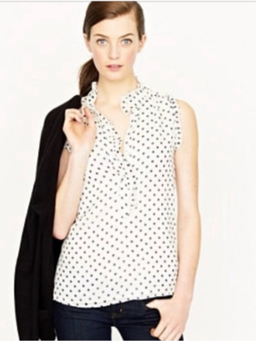 J. Crew Natasha Top Ivory Black Polka Dot Tank Top Sleeveless Blouse Women